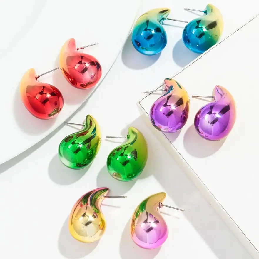 Fashion Metal Gradient Color Acrylic Waterdrop Dupes Drop Earrings Chunky Gold Planted Tear Earring Woman 2024 Trend Jewelry