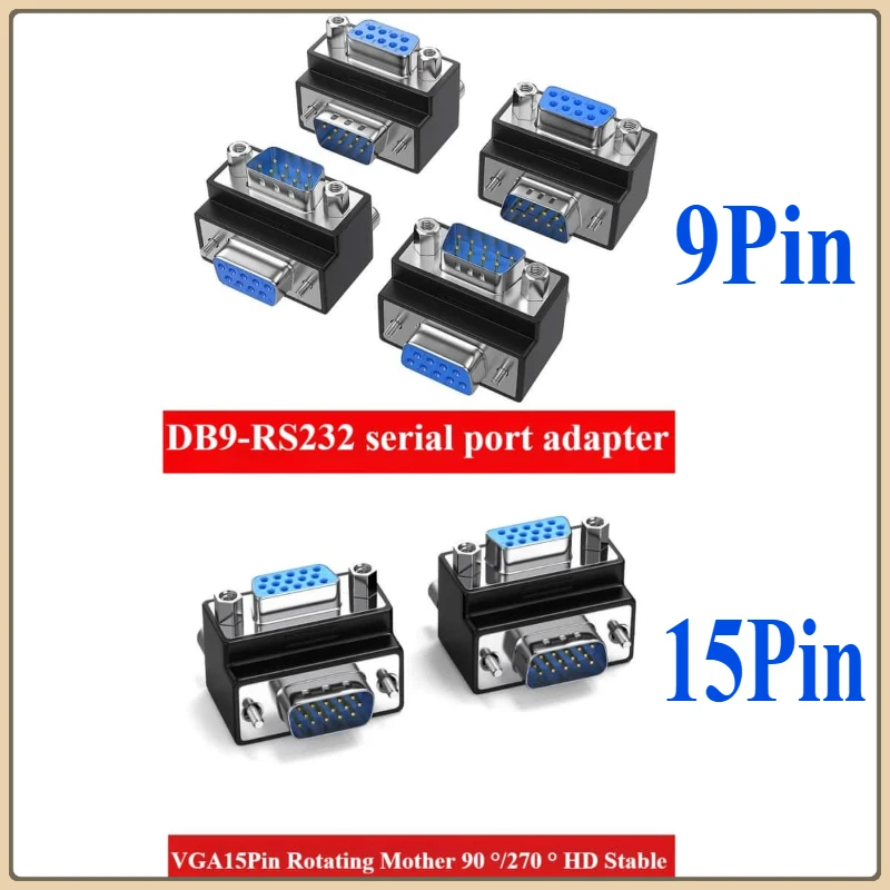 

9/15Pin DB9/VGA Adapter 90 Degree Right Angle Elbow VGA Male to Female Plug Industrial 270 Degree 15 Pin Connector for Computer
