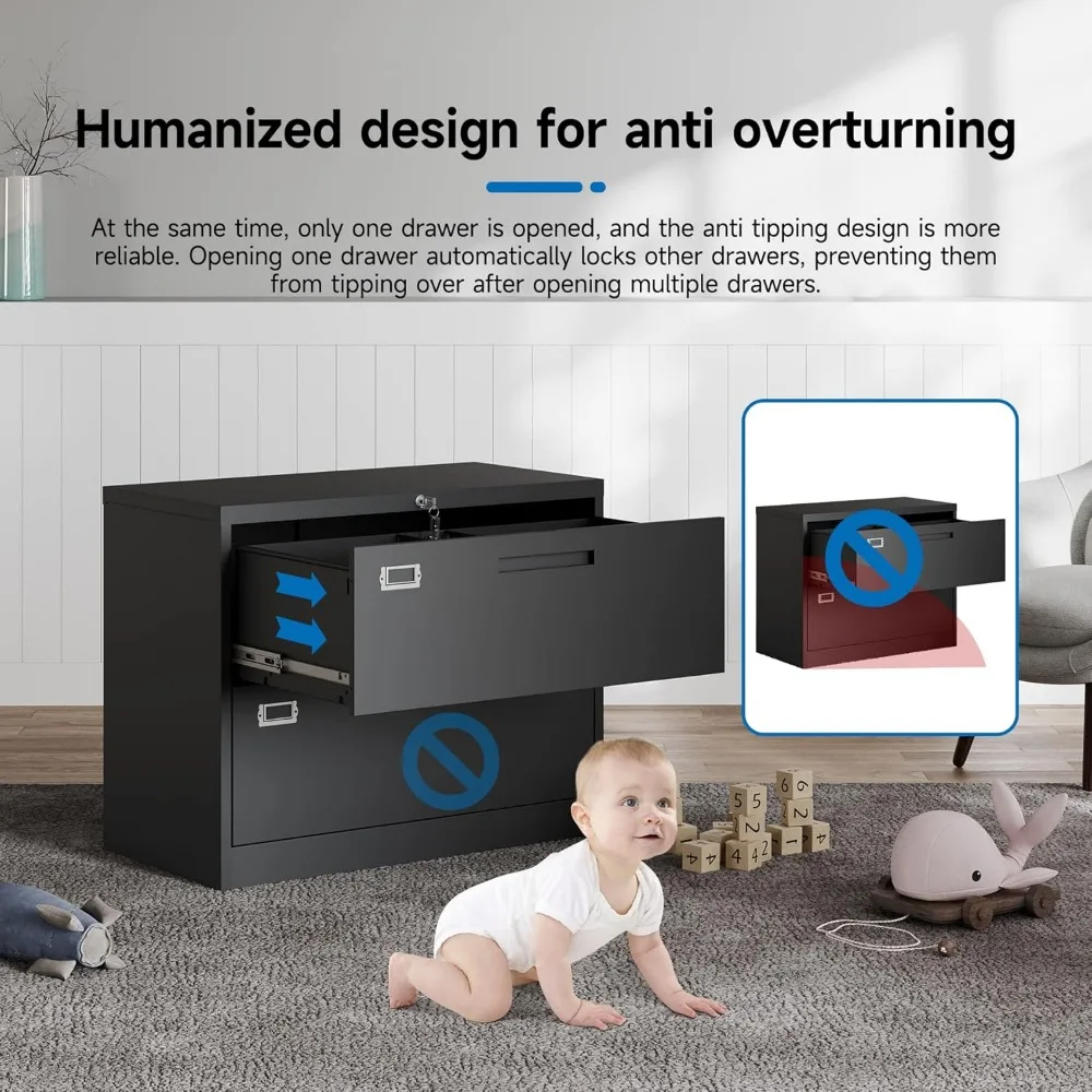 Metal Lateral File Cabinet with Lock for Office and Home - Steel Storage Cabinet for A4 and Legal/Letter Size Documents