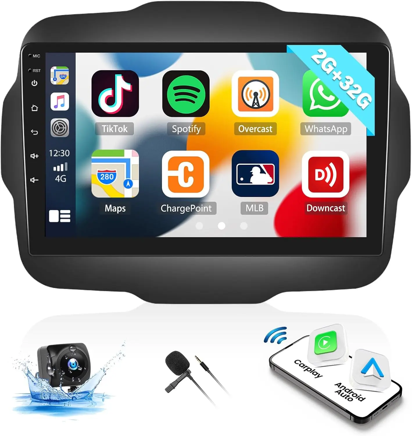 

Car Stereo for Jeep Renegade 2015-2020 Radio Wireless CarPlay Android Auto 9" HD Touchscreen GPS FM WiFi SWC/Backup Camera Mic