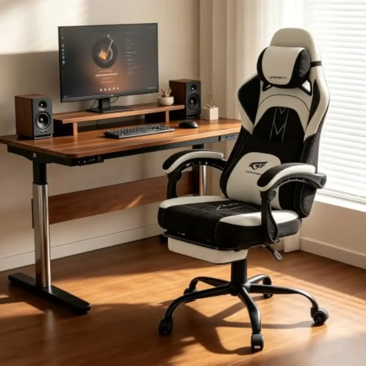 Ergonomic Gaming Chair with Gel Cushion Memory Foam Headrest Lumbar Support Pocket Spring Seat 20.7 Inch Wide Breathable Chenill