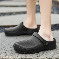 ZAPATOS DE TRABAJO antideslizantes para hombre y mujer, sandalias de goma negras de talla grande, para jardín, piscina, cocina, playa, Verano