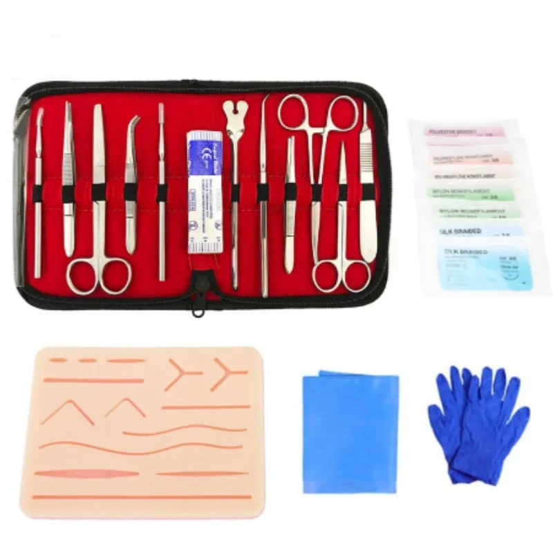 Kit de prática de sutura para estudantes médicos, treinamento cirúrgico com almofada de pele, conjunto de ferramentas, equipamento de ensino