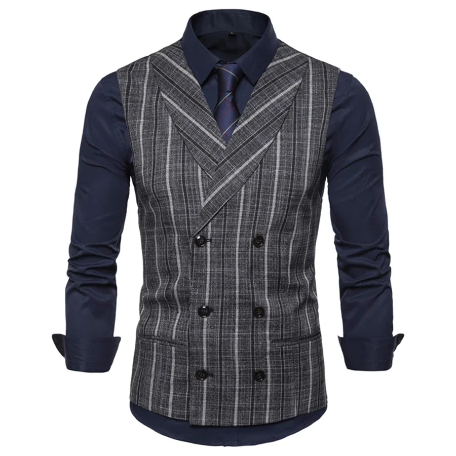 

2025 Spring And Autumn Slim Fit Casual Fashion Vest Men Sleeveless Business Plaid Jacket Suit Large Size