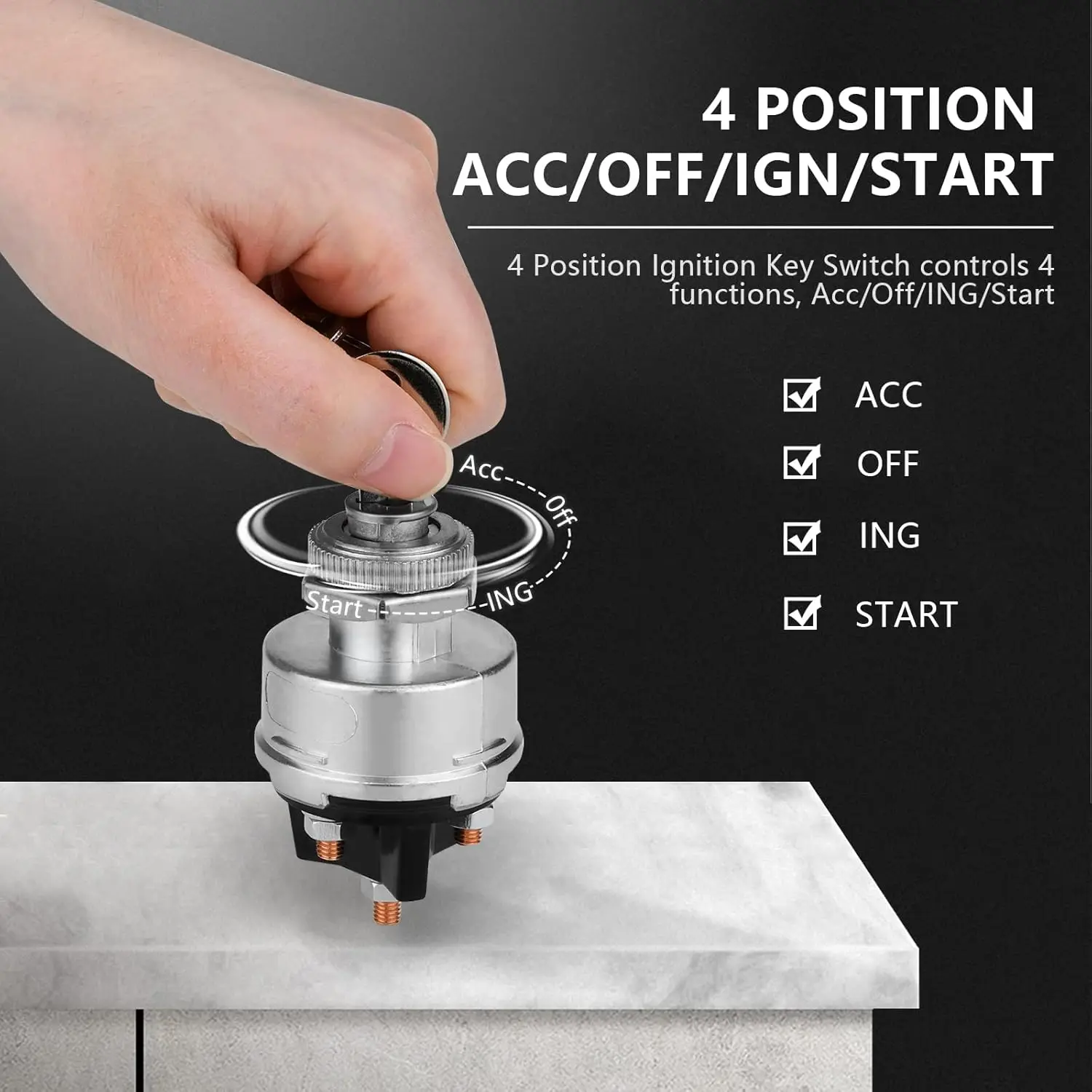 Dustproof 4 Position Ignition Switch 12V with Key ACC OFF IGN Start Fit Car Truck Tractor Forklift Trailer