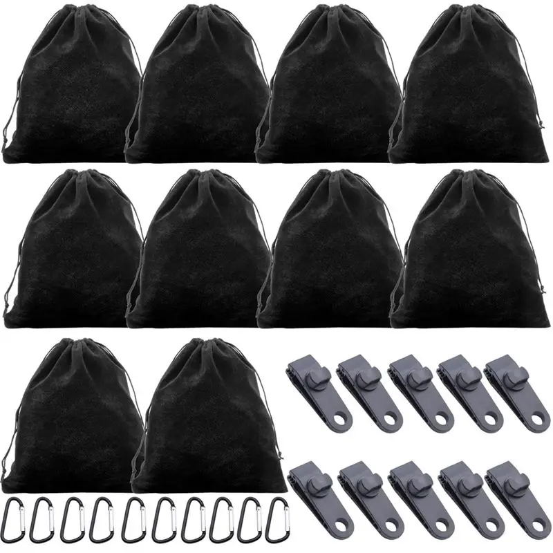 Weight Bag For Gazebo Curtains Portable Outdoor- Includes 10 Weight Pockets, 10 Carabiners, 10 Clips,For Garden Beach Tent-A55K