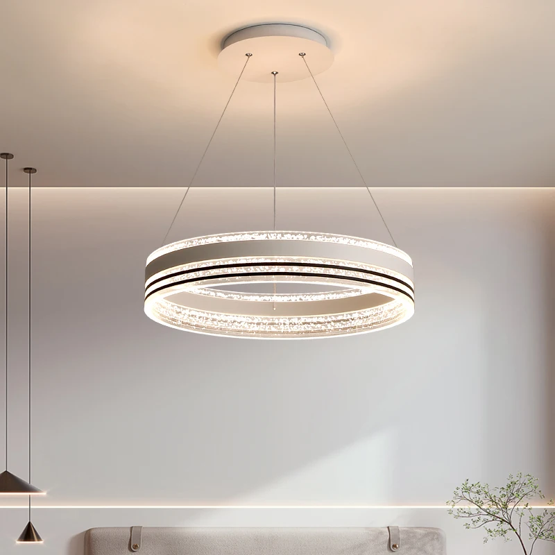 

New Minimalist Dining Room Pendant Light 2024 Modern Nordic Luxury LED Circular Chandelier Bedroom Hanging Lighting Fixture 50W