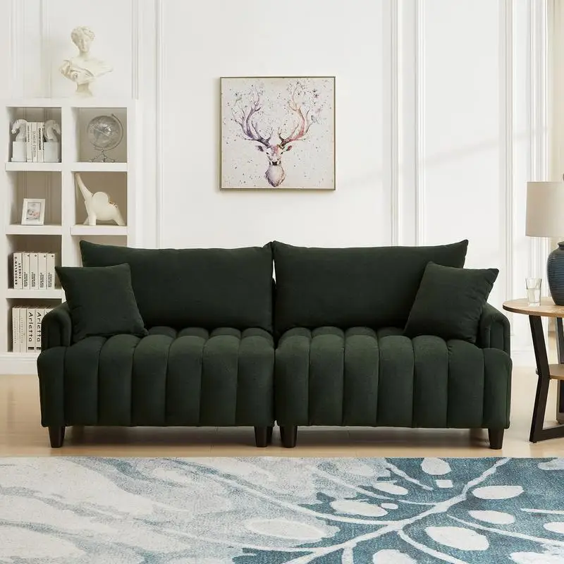 أريكة سرير فوتون قابلة للتحويل مع مسند ظهر قابل للتعديل، أريكة من قماش البوليستر باللون الأخضر الداكن مع وسادتين، نوم حديث بمقعدين #2