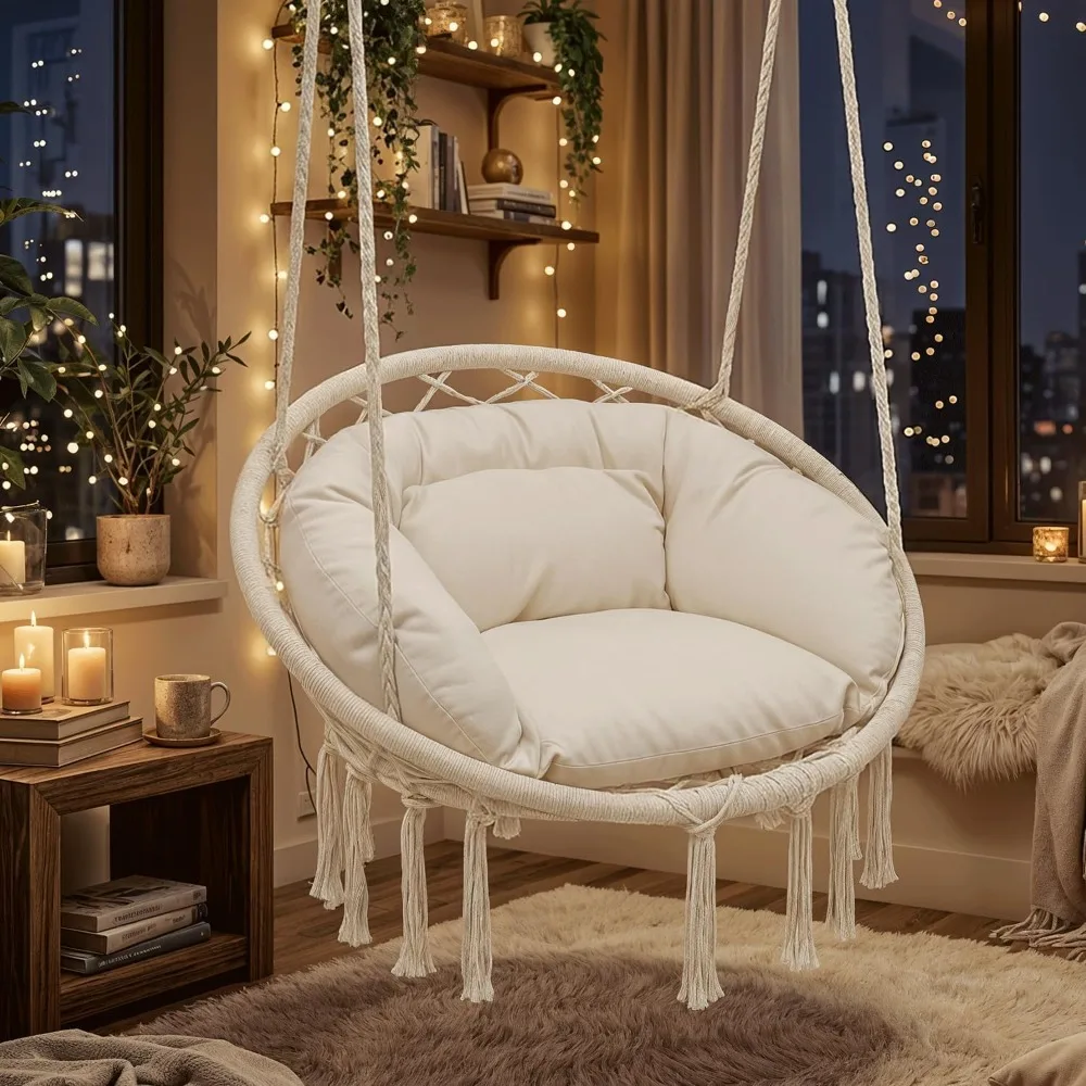 

Комплекты садовой мебели: Подвесное кресло-гамак с уютной полноразмерной подушкой, макраме-качели для отдыха в помещении и на улице