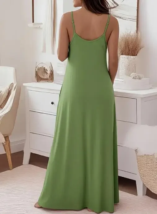 

Women's Floral Print U-Neck Adjustable Spaghetti Straps Maxi Dress Summer New Casual Colorblock Backless Loose Loungewear Dress