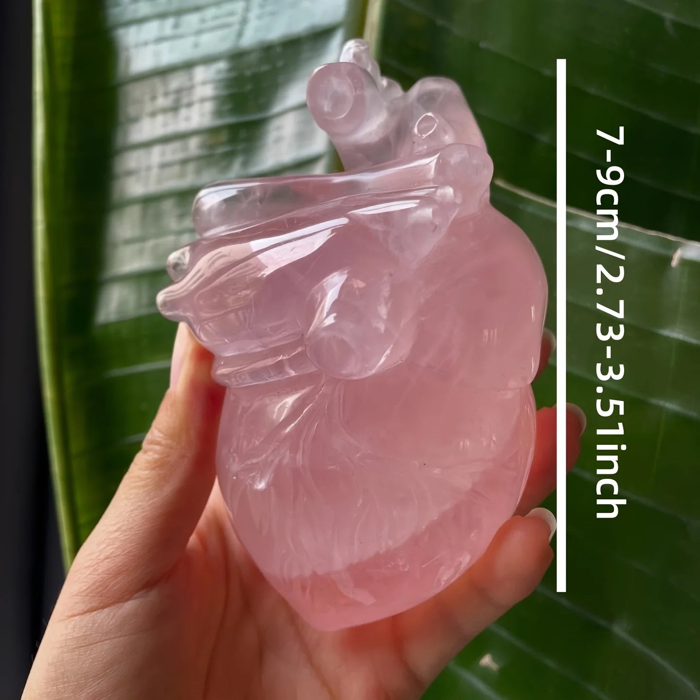 1pc Hand-Carved Rose Quartz Heart - Natural Stone Anatomical Model with Polished Texture, Bohemian Floral Home Decor