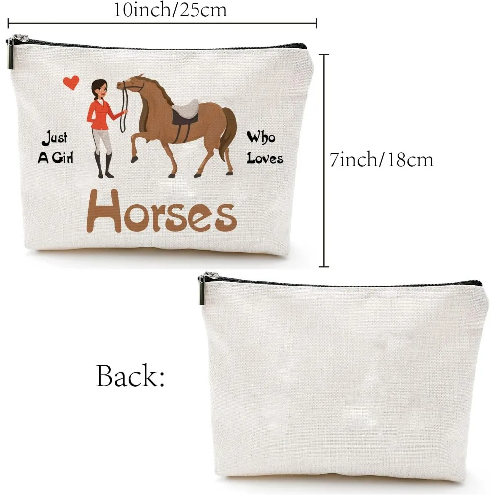 Horses Canvas Makeup Bags Cosmetic Bag Portable Multipurpose Case Iron on Transfe Metal Zipper Pouch Sublimation Blanks Bag