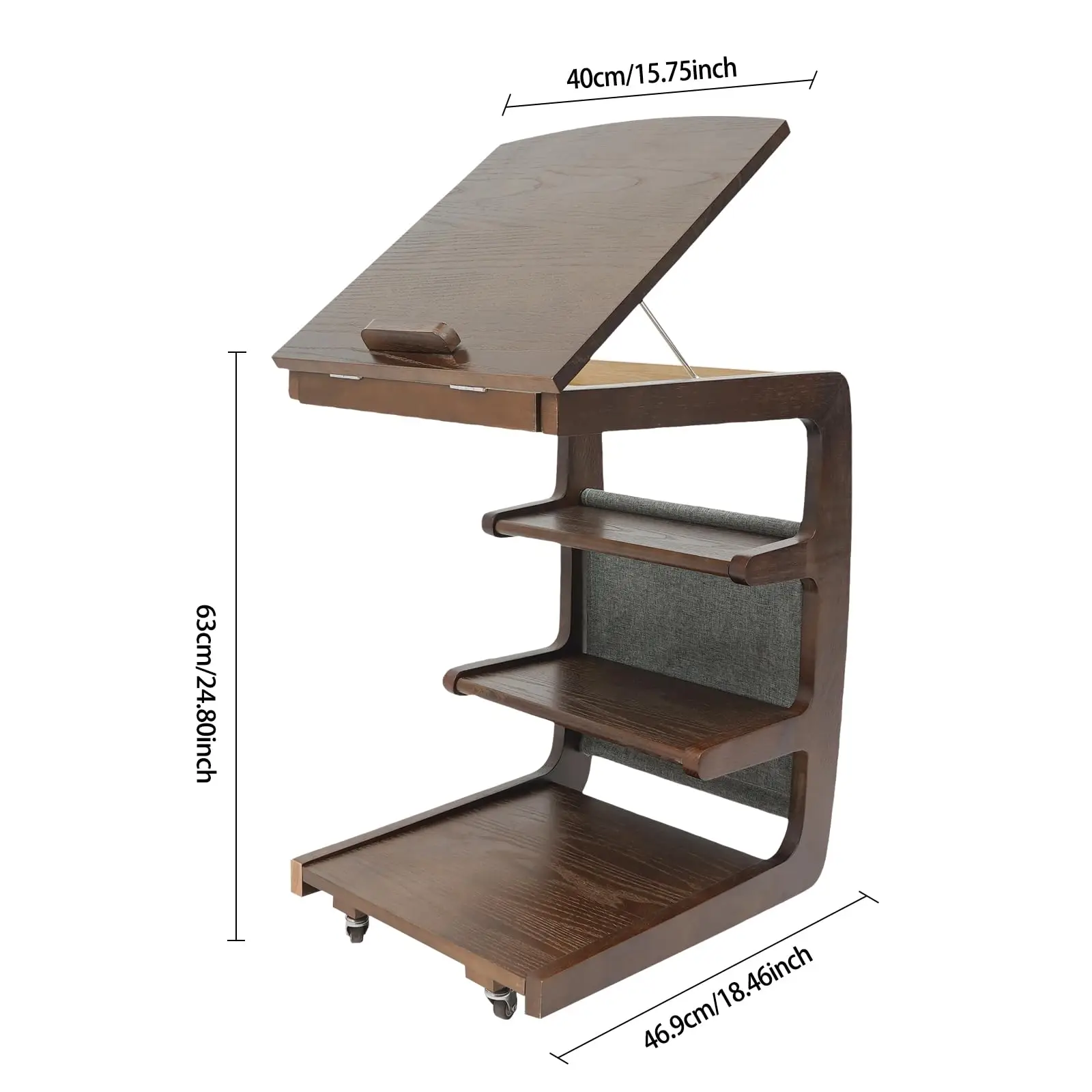 Tavolino a forma di C con ruote, tavolino laterale a 4 livelli Tavolino da divano in legno Tavolo da lettura con portaoggetti Desktop regolabile per Liv