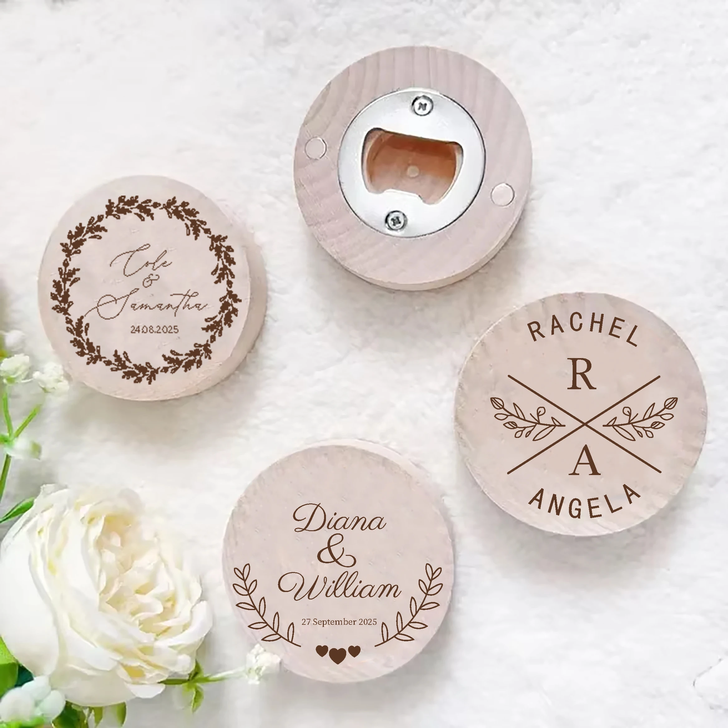 

Personalized Wedding Favors Custom Wooden Wedding Fridge Magnet Beer Bottle Opener Wedding Guest Souvenir Gift