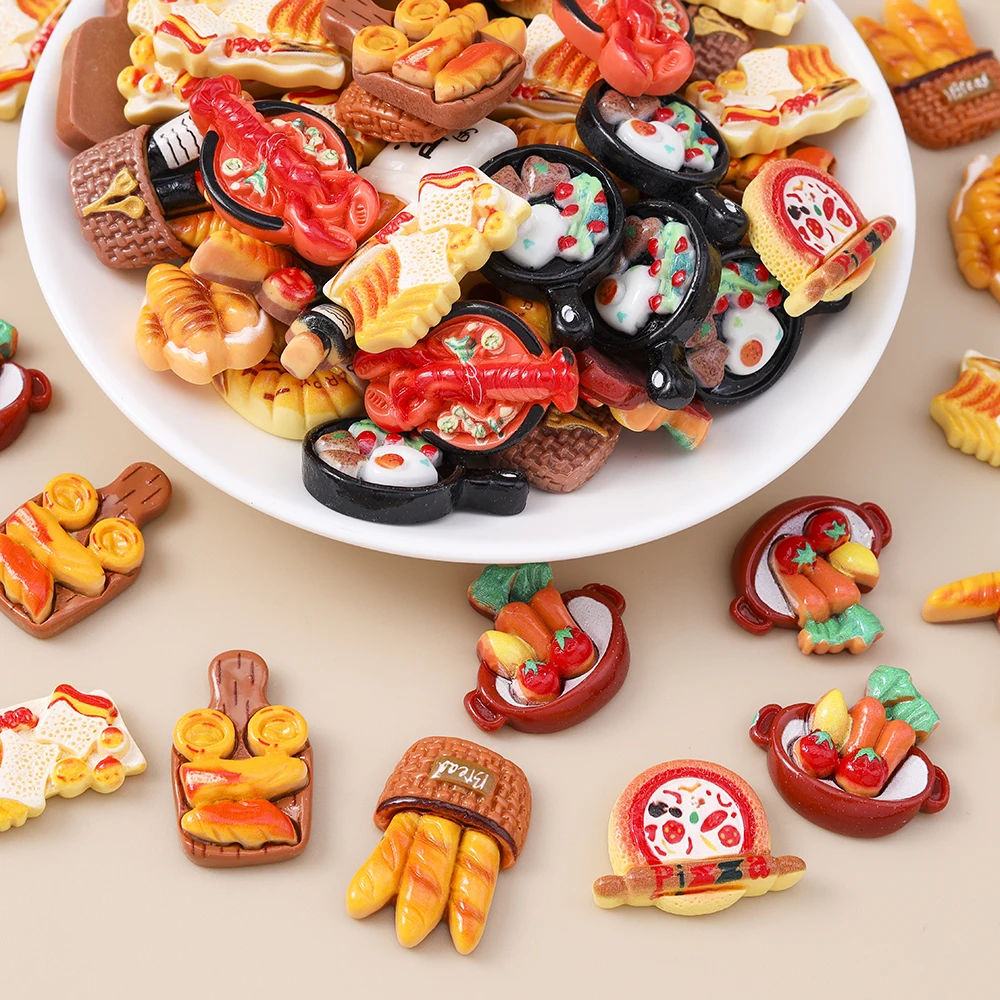 Leslie 15 Stücke Neue Nette Simulation Lebensmittel Harz Brot Kuchen Pizza Wein Hummer Flache Rückseite Cabochon Für DIY Telefon Fall Nail art Handwerk – Detail 6