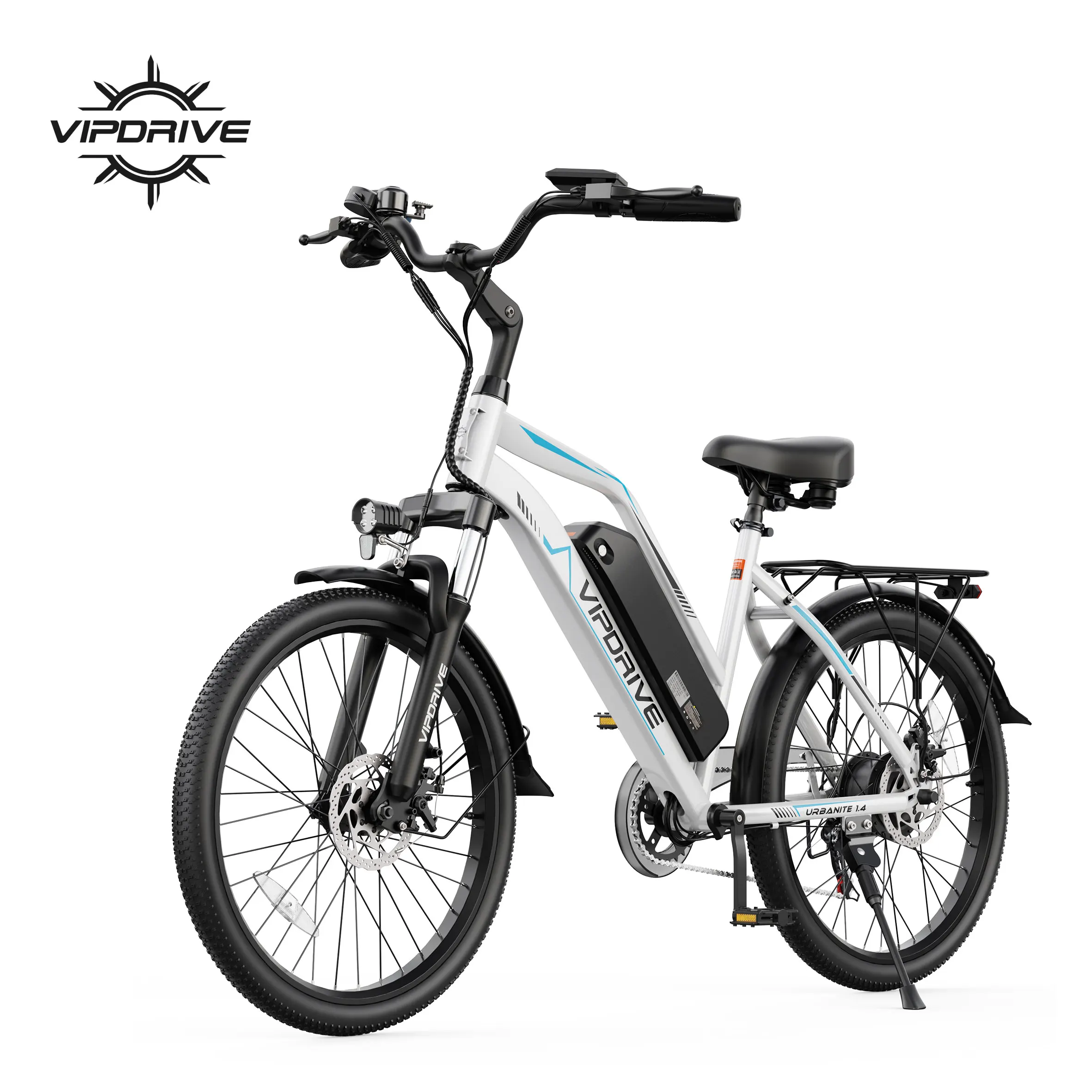 

Электровелосипед VIPDRIVE Urbanite 1.4 для взрослых, пиковая мощность двигателя 750 Вт, аккумулятор 48В 7.8Ач, дорожный электровелосипед, 24-дюймовые шины, максимальная скорость 22 миль/ч