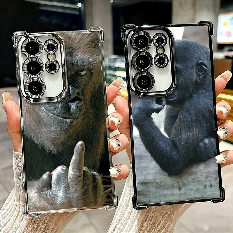 Monkey Memes Plating Phone Case For Samsung Galaxy S26 S25 Edge S24 S23 Ultra S22 S21 Plus S20 FE Anti-Fall Protection Cover
