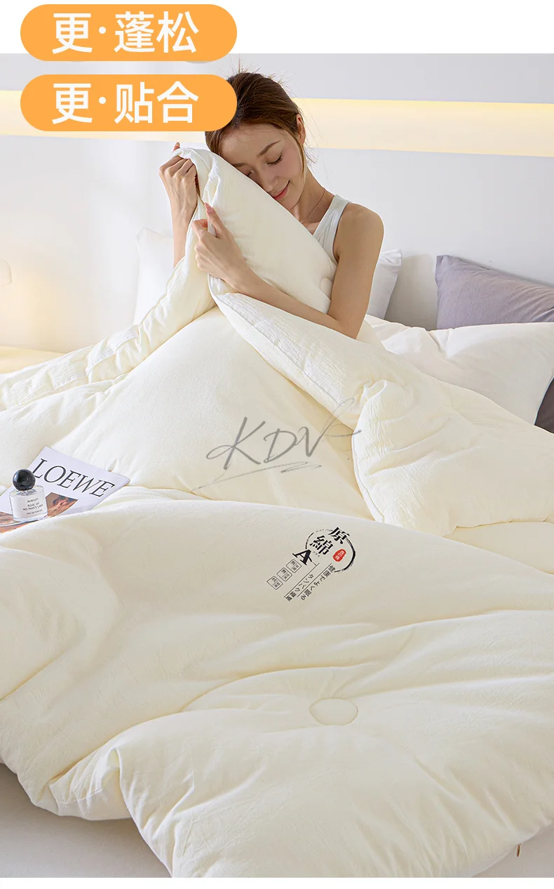 Soybean Fiber Filled Fluffy Comforter Thick Warm Autumn Winter Duvet Insert Solid Color Brushed Soft Quilt for Single Double Bed
