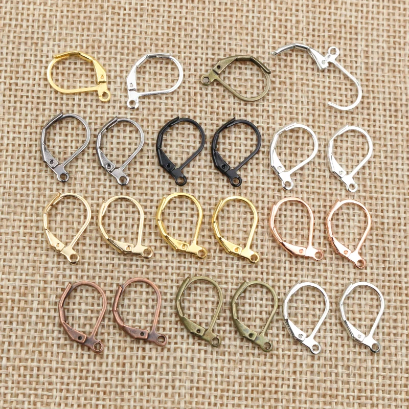 30-50 sztuk 15x10mm brąz złoto srebro Plated francuski dźwignia kolczyk haki drutu ustawienia bazy obręcze kolczyki dla DIY tworzenia biżuterii
