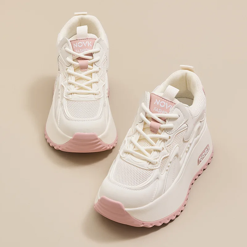 

Новинка весны 202, женская обувь с дышащей сеткой, кожаная женская повседневная обувь на платформе, модные универсальные кроссовки на платформе