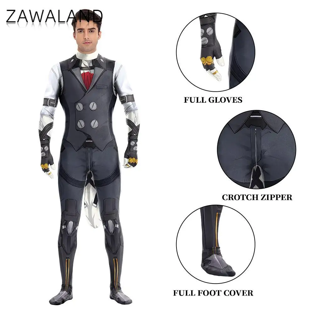 Zawaland Zenless Zone Zero Von Lycaon Costume Furry Tail Crotch Zipper Funny Petsuit Man Halloween Zentai Suit Party Clothes