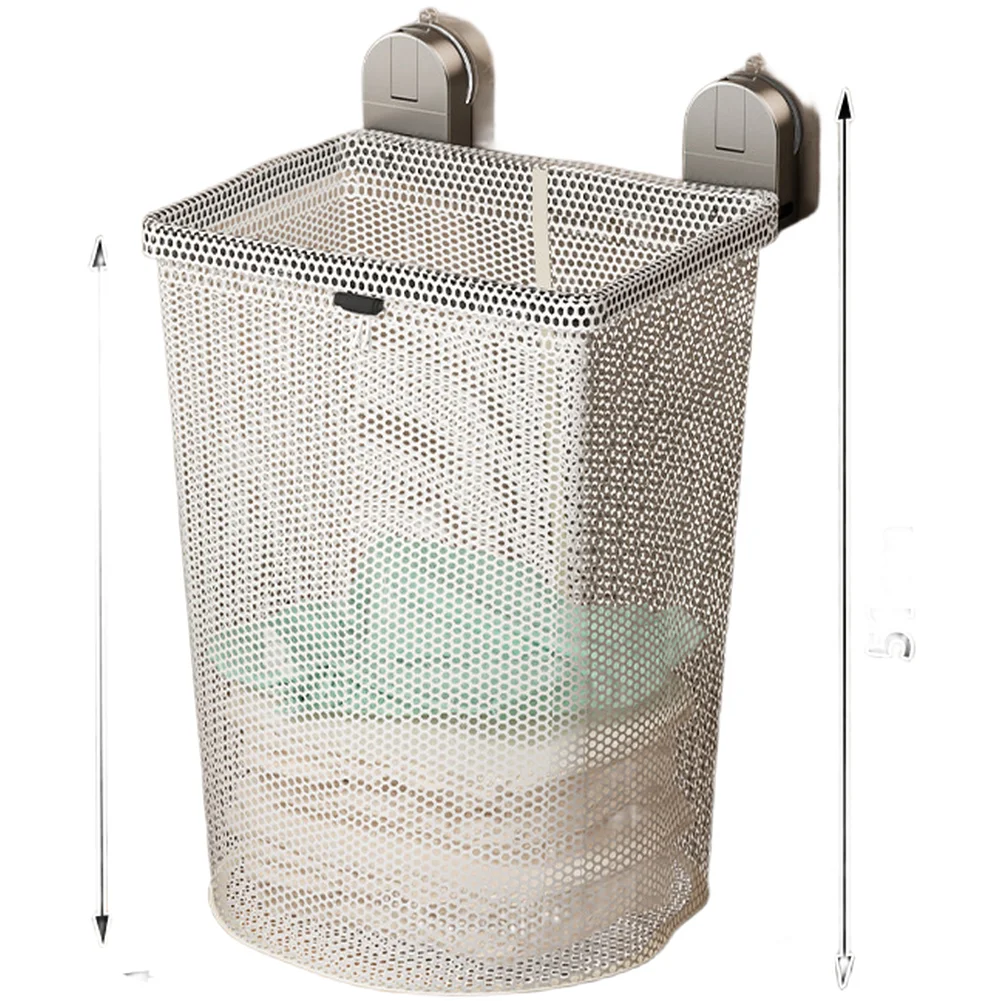 Foldable Wall Mounted Laundry Basket with Suction Cup Design Large Capacity Breathable Mesh Storage Organizer for Home