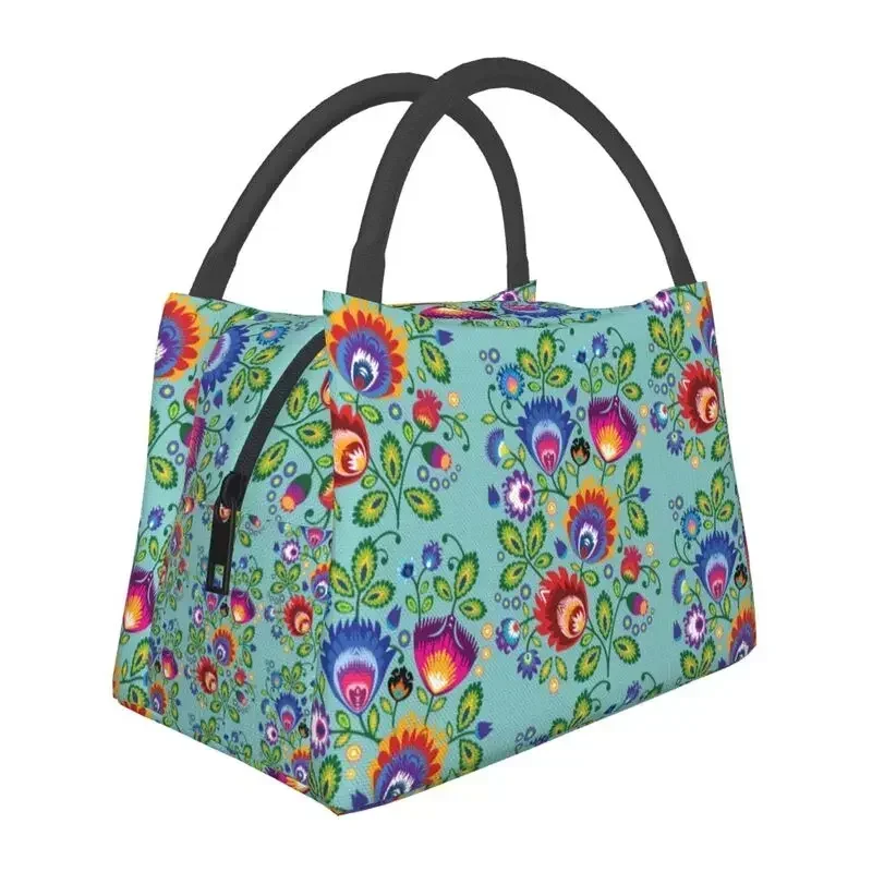 Poland Folk Flowers Lunch Bag Warm Cooler Insulated Polish Floral Lunch Box for Women Kids Work School Picnic Food Tote Bags