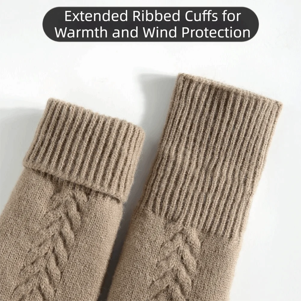 Fashion Double Layer Thickened Knitted Gloves Solid Color Soft Winter Gloves Interior All Fingers Gloves Outdoor Use
