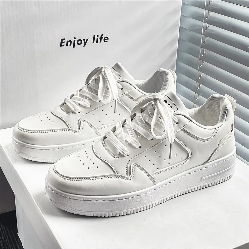 White Men\'s Shoes for Men Mesh Sneakers Casual Man Leather Shoes 2024 New Breathable Men\'s Sports Shoe Incressed Flat Male Shoes