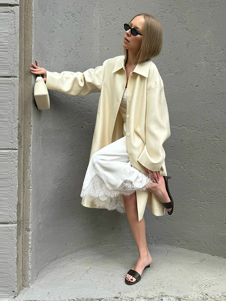 Autumn Lady Coat Chic Lapel Single Breasted Full Sleeve Female Overcoat Solid Women Streetwear Office Commute 2026