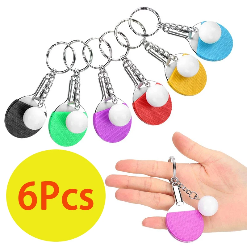 

6Pcs Pingpong Keychain Tennis Bag Keyrings Hanging Ball Keyring Lovers Pong Lover Holder Handbag Pendant Key Chain