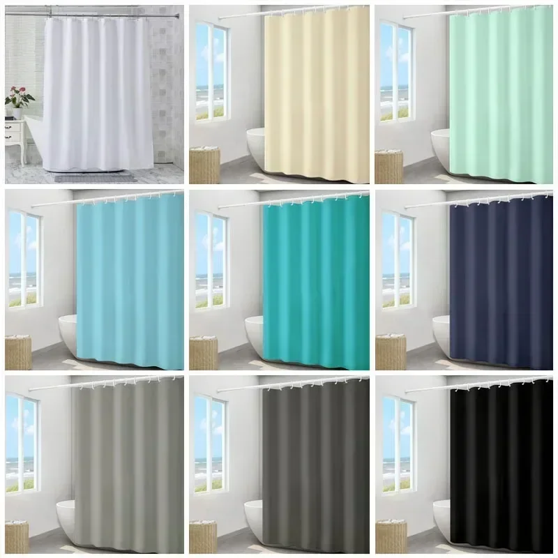 Dacron Shower Curtains Waterproof Thick Solid Color Bath Curtains for Hotel Bathroom Bathtub Large Wide Bathing Cover with Hooks