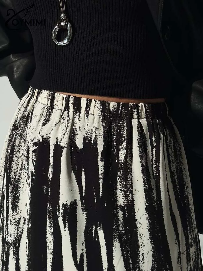 Oymimi Fashion Black Print Skirts For Women Elegant New High Waisted Straight Skirts Casual Slim Ankle-Length Skirt Streetwear