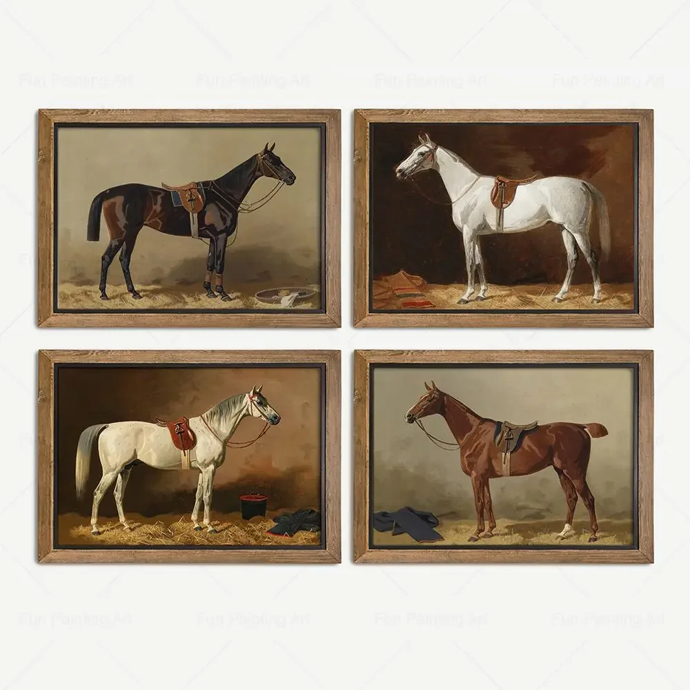 

2D/Flat Frameless Vintage Horse Canvas Prints, Rustic Wall Art Poster Farmhouse Painting Pictures for Living Room Decortive