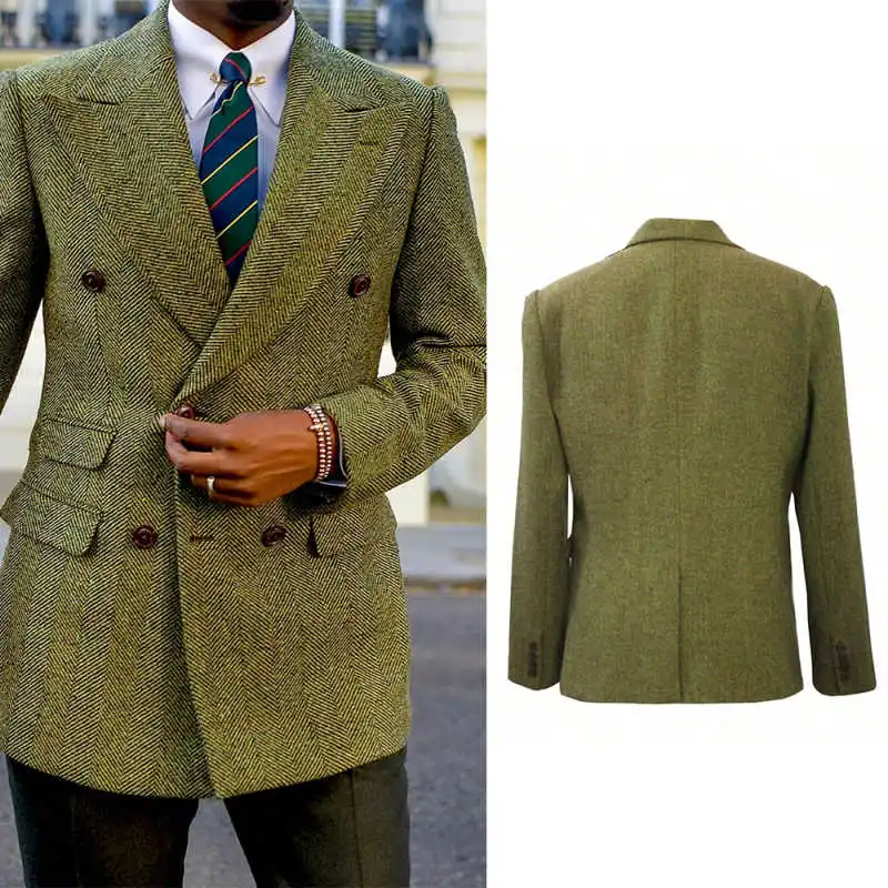 Customized Winter Tweed Business Mens Coat Jacket High Quality Warm Men Tuxedos Prom Dinner Business  Blazer Only One Piece
