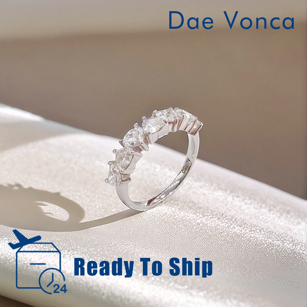 

Classic Seven Heart Shape Diamond Half Eternity Ring For Women 18K White Gold Lab Created Diamond Row Ring Wedding Band