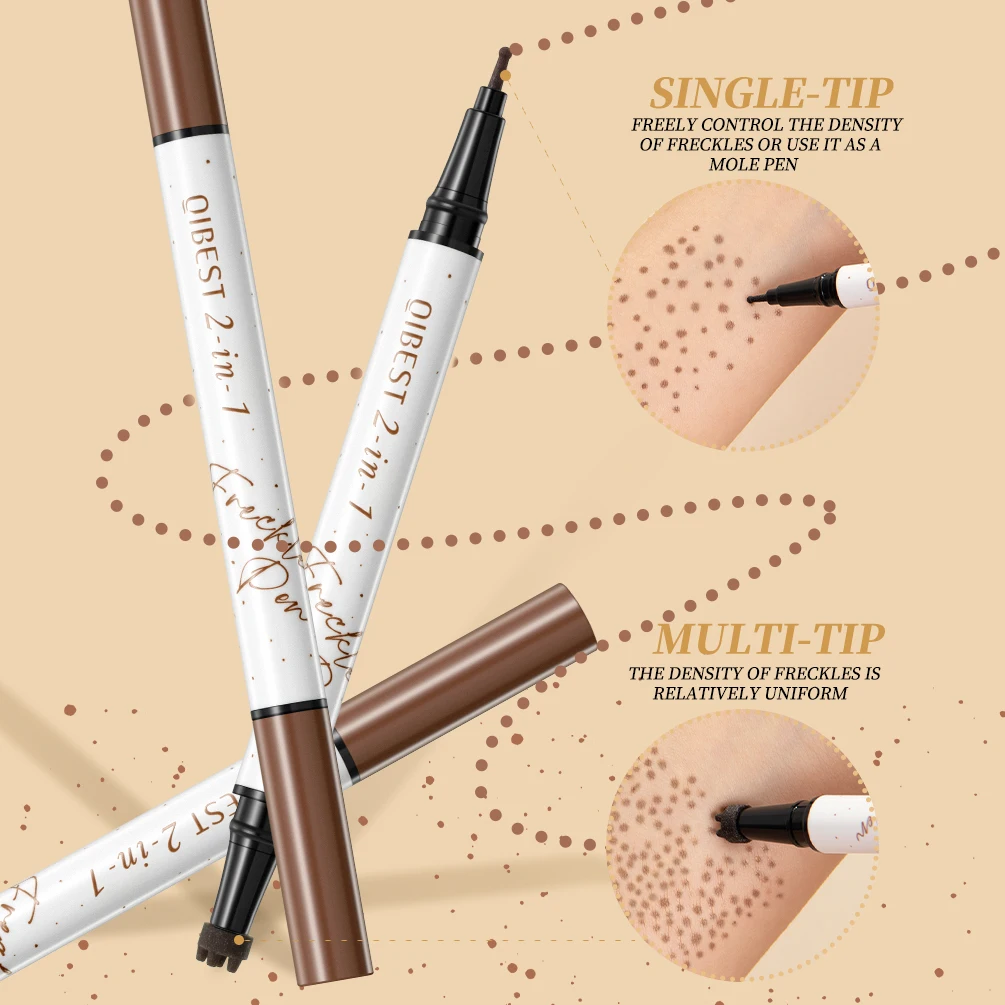 QIBEST 더블 엔드 주근깨 스탬프 펜 메이크업 2-IN-1 주근깨 씰 방수 얼굴 컨실러 컨투어 내추럴 주근깨 펜슬