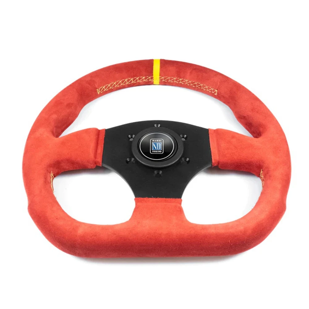 Red Flat Drift Universal 13Inch Racing Nardi Steering Wheel Car JDM Suede Steering Wheel Volantes For VW HONDA TOYOTA BMW Nissan