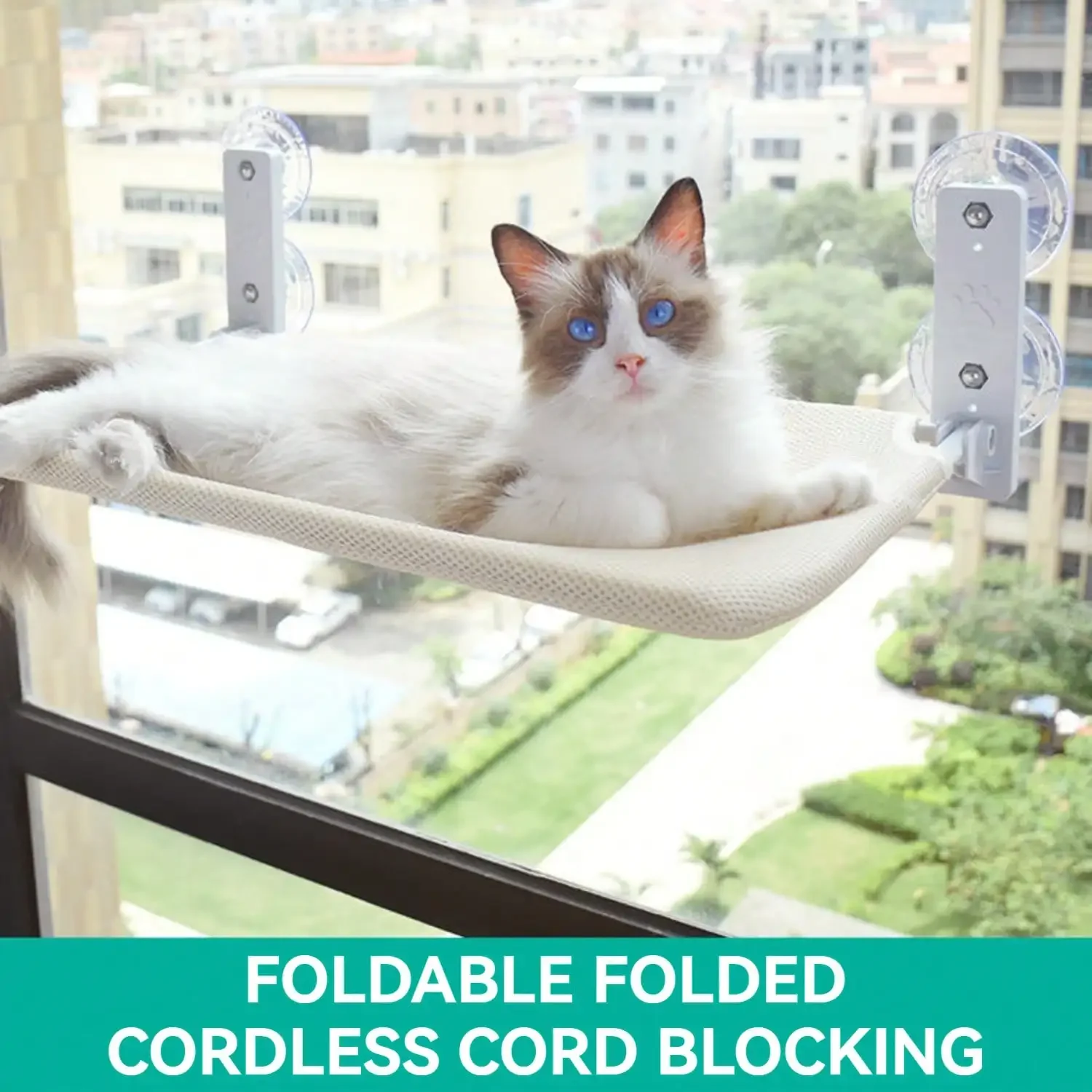 

Foldable Cat Window Perch, Cordless Cat Window Hammock With 4 Strong Suction Cups, Window Cat Beds For Indoor Cats Inside
