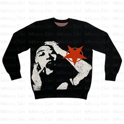 American winter O-neck face star graphic thick Knitted man and woman Sweaters Women Fashion long Sleeve Pullover y2k clothes top