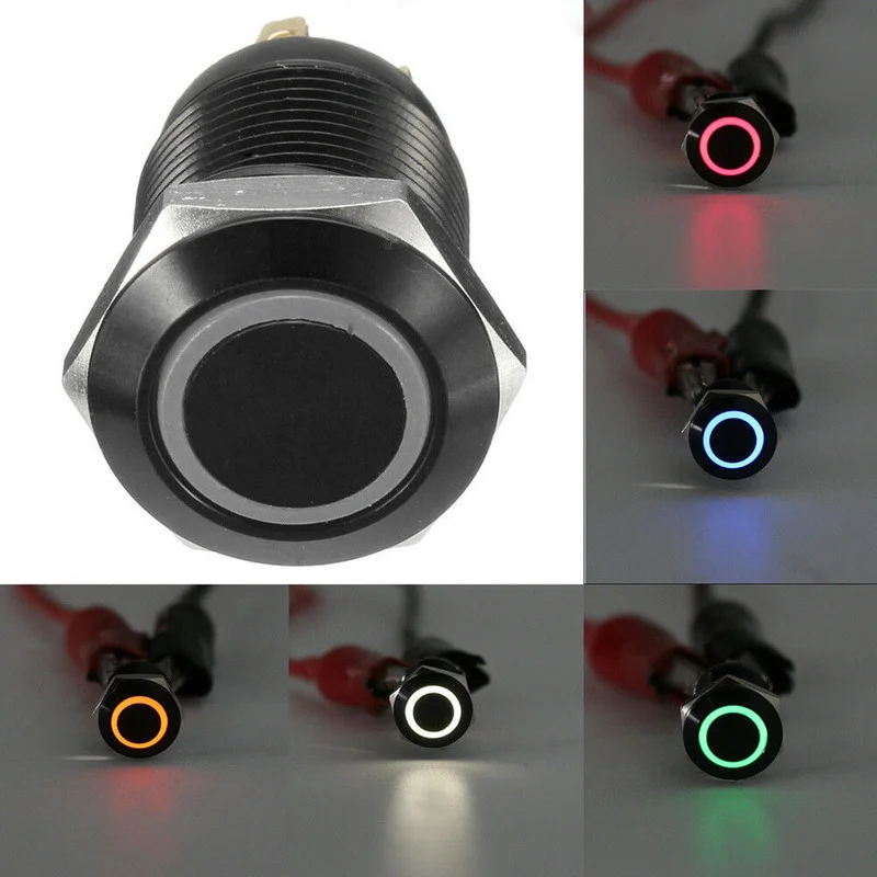 4Pin 12V 12mm Car Button LED Light Metal Push Button Momentary Switch Waterproof Circuit Breakers Car Accessories