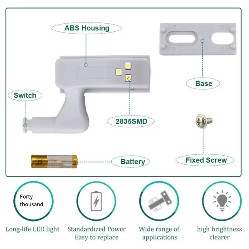 

A98E-10PCS Kitchen Cupboard Lights LED Inner Hinge Lamp Lighting For Bedroom Wardrobe Closet Under Cabinet Lights Night Light