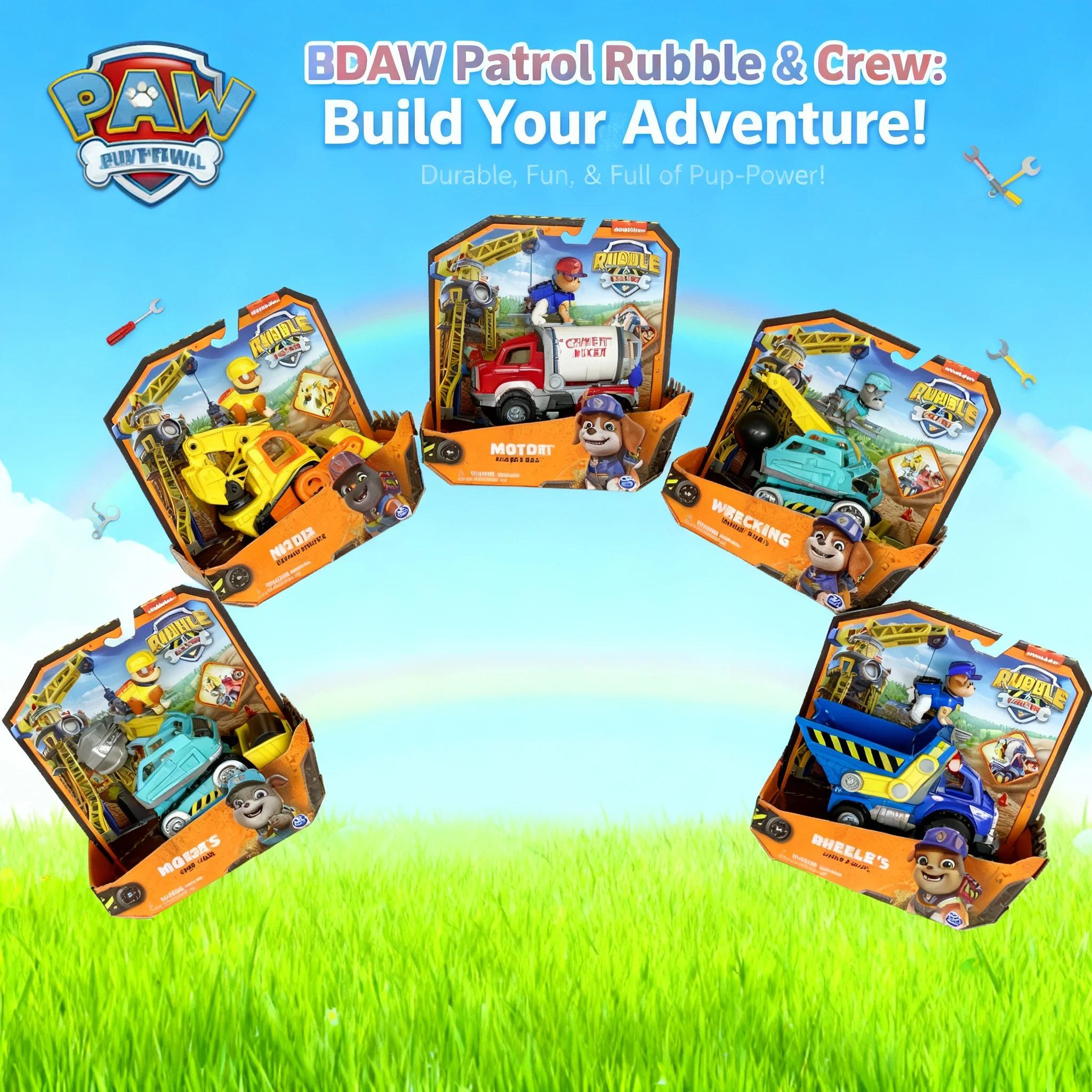 PAW Patrol Rubble Crew Motor Wheeler Mix Charger Truck Toy Vehicle with Collectible Action Figure for Kids