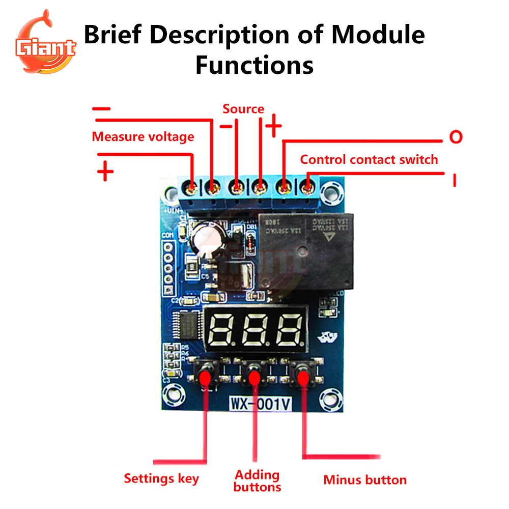 DC12V Digital Relay Voltage Control Board Module LED Voltmeter Tester Module Relay Switch Charge And Discharge Detection Module