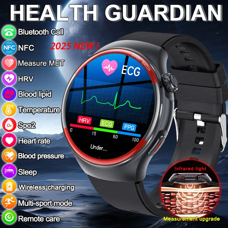 

2025 Высококачественные Смарт-часы с диагностикой ЭКГ + PPG AI, NFC, кровяное давление, SPO2, пульс, липиды в крови, Bluetooth, умные часы для здоровья