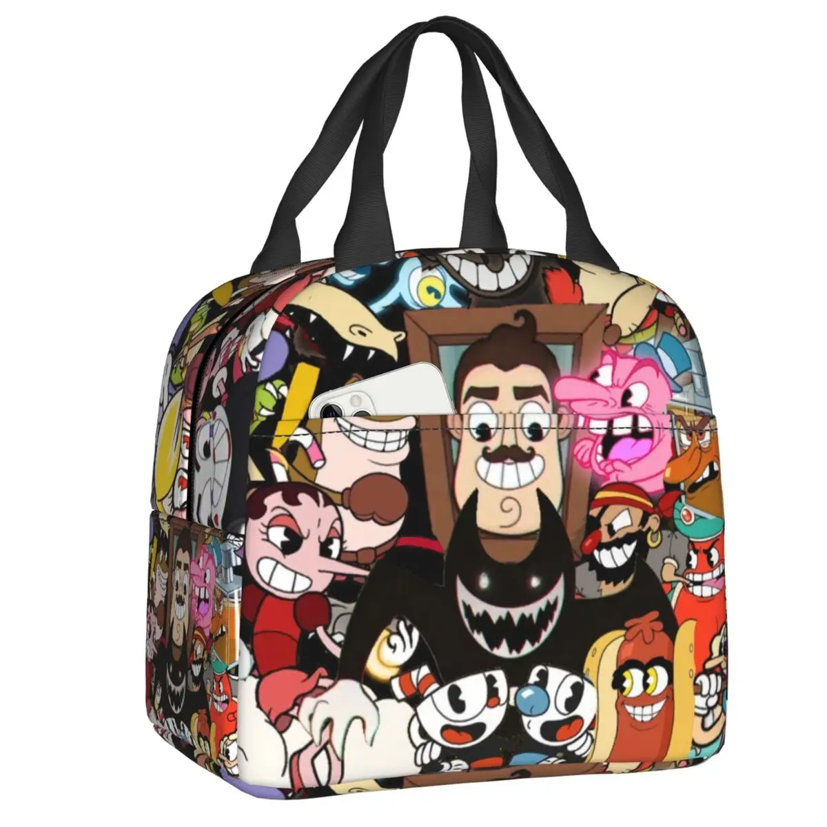 Sacs à lunch isothermes pour femmes, jeu chaud, dessin animé Cuphead Mugman, glacière, boîte à lunch thermique pour l'école, le bureau, les sacs de pique-nique en plein air