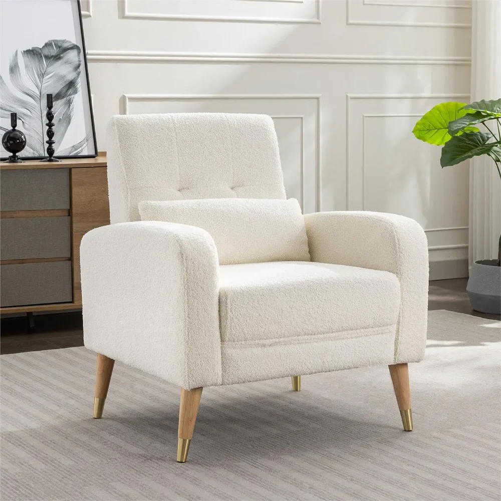 Dolonm Mid-Century Modern Accent Stoel, Gestoffeerde Fauteuil Woonkamerstoel, Comfortabele Eenpersoons Stoel Met Stevige Poten