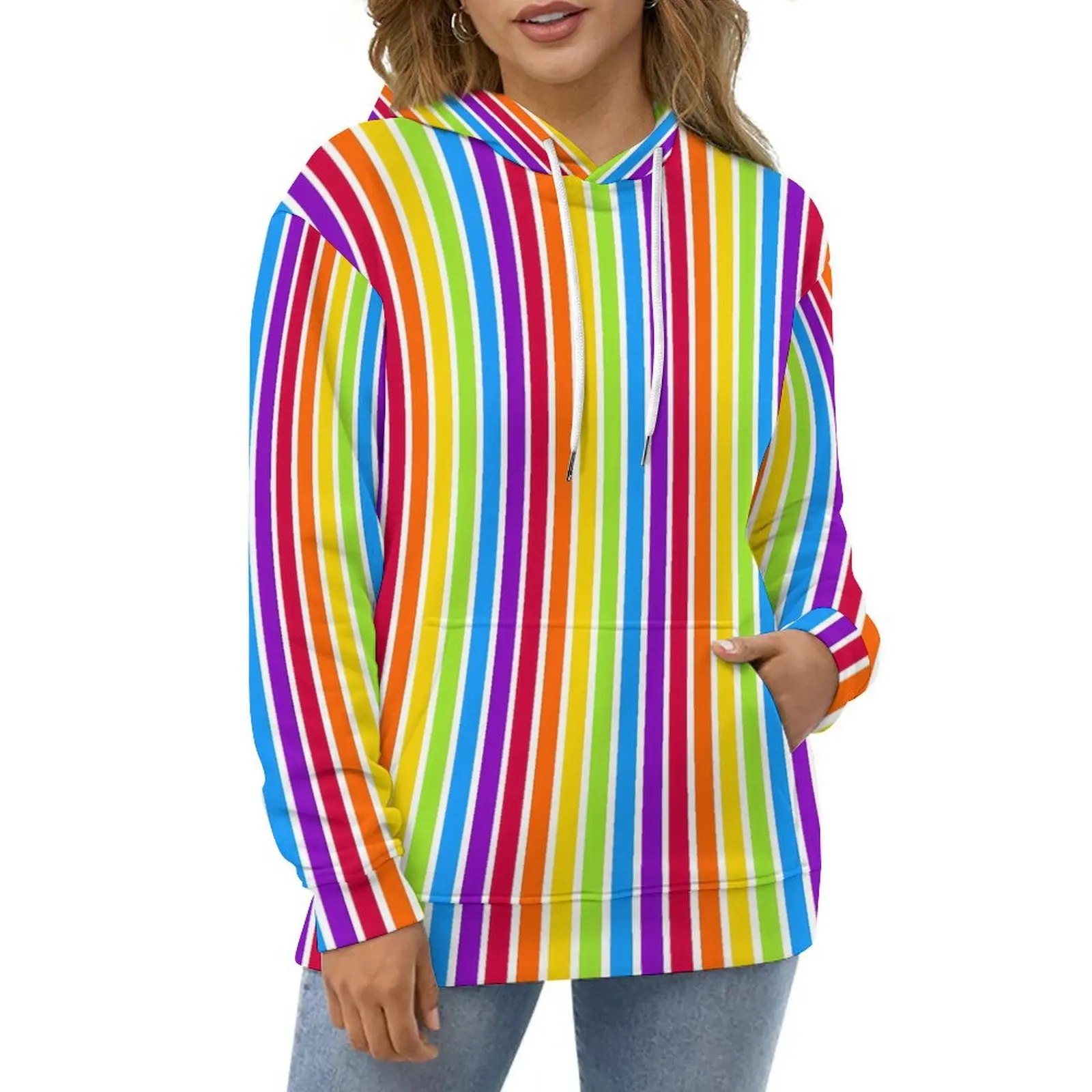 

Rainbow Stripes Hoodies Bright Colorful Korean Fashion Casual Hoodie Long Sleeve Pretty Graphic Sweatshirts Big Size 4XL 5XL