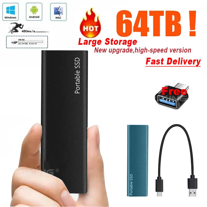 Original Portable External Hard Drive 2TB 128TB Mobile Solid State Drive USB 3.1 External hard disk ssd for Notebook Laptop Mac