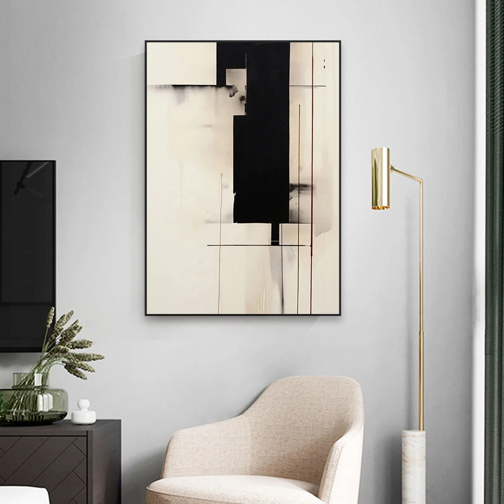 Abstract Black Beige Print Minimalist Line Drawing Neutral Wall Art Poster Modern Canvas Painting Bedroom Wall Art Decor